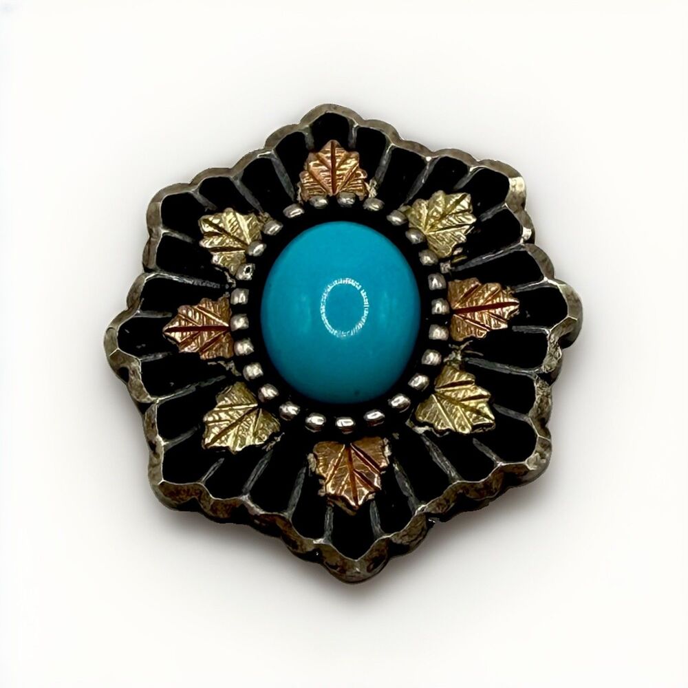 Vintage Black Hills Gold Signed C Co. 12K Sterling 925 Turquoise Slider Pendant